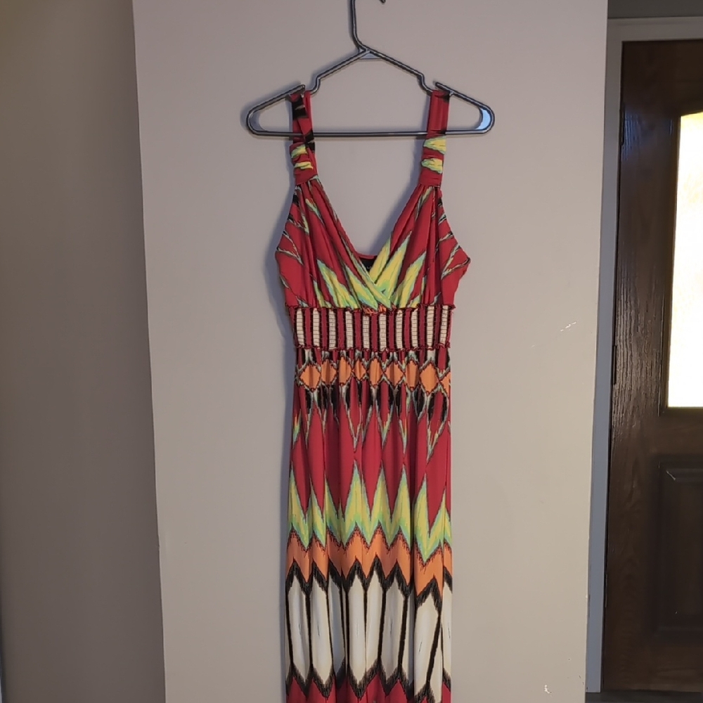 Red and Yellow Maxi Sundress with Spaghetti Straps